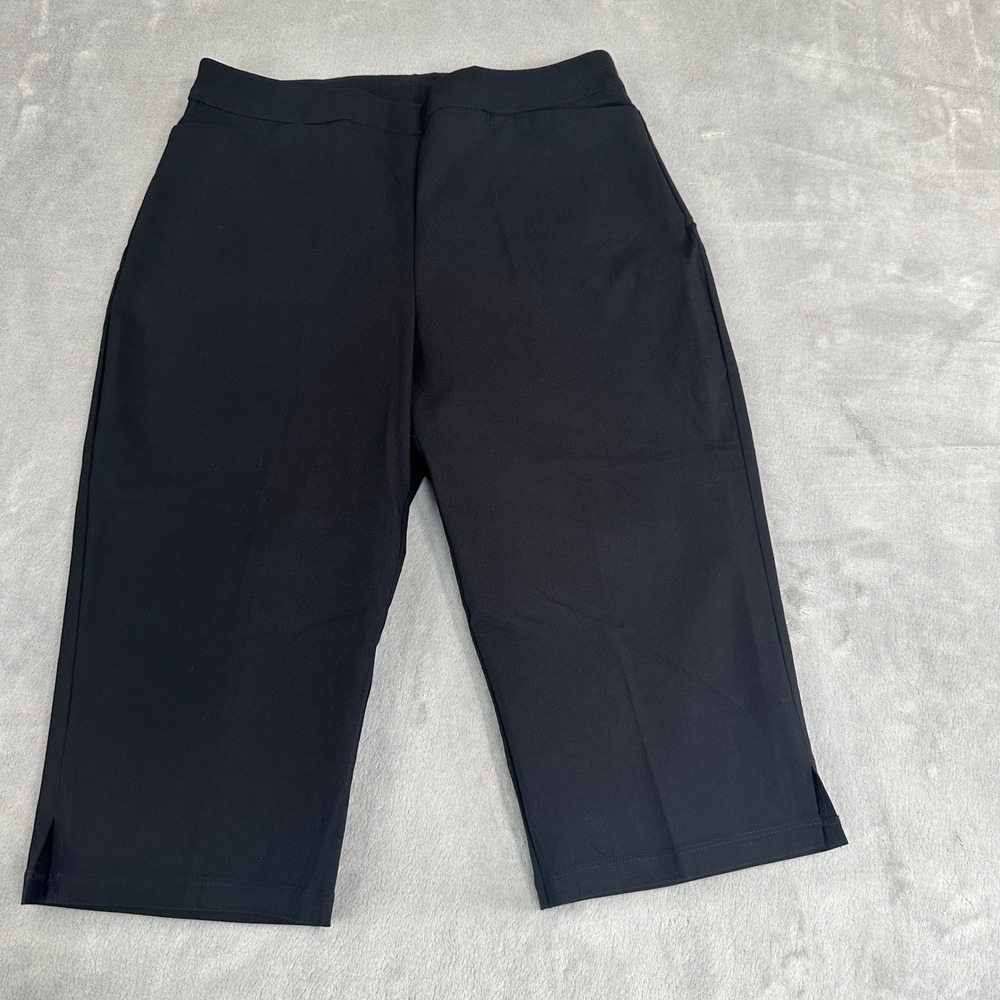 Susan Graver Womens Black Pull On Pedal Pusher Cropped Pants Size Medium